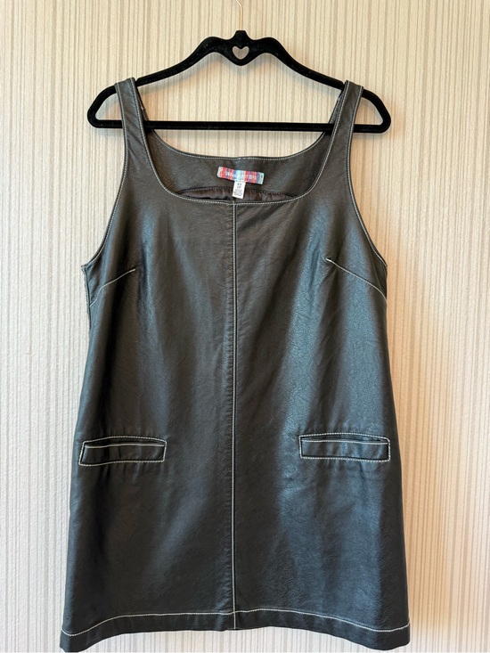 Urban Outfitters Dresses & Skirts - Urban Outfitters Black Faux Leather Mini Dress with White Topstitch